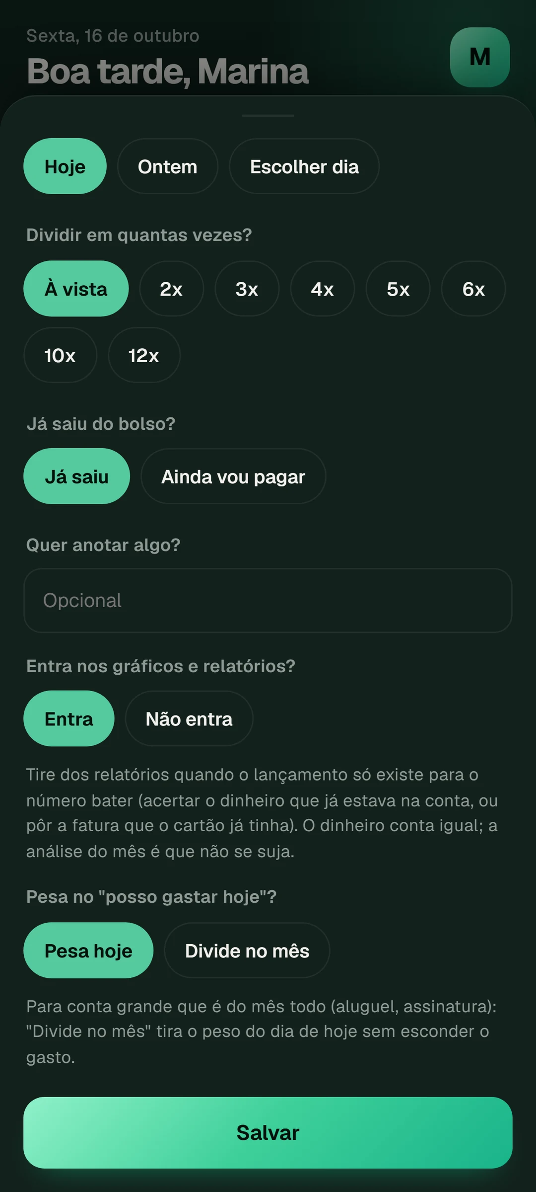 As opções ao lançar