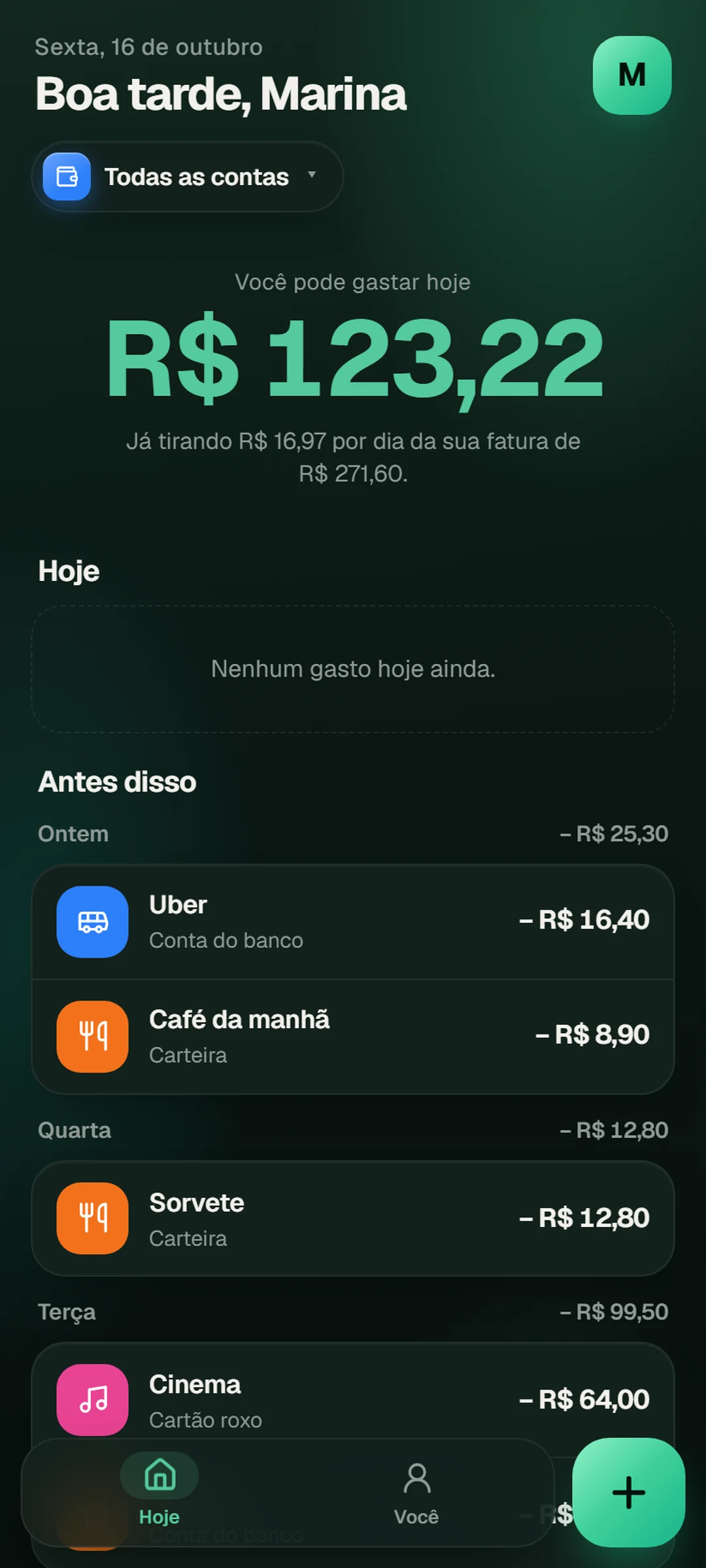 A tela de Hoje no nível Essencial