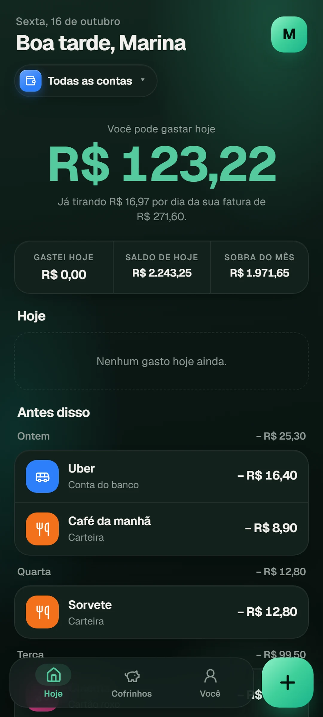 A tela de Hoje no nível Leve