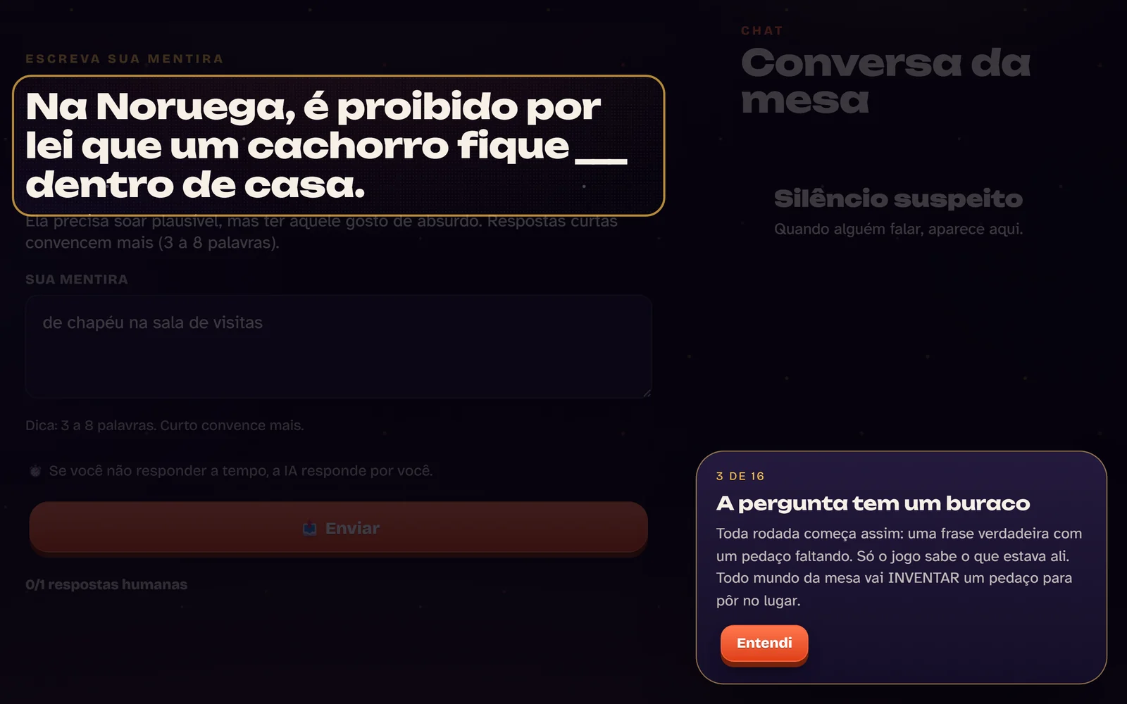 O tutorial guiado explicando a pergunta da rodada