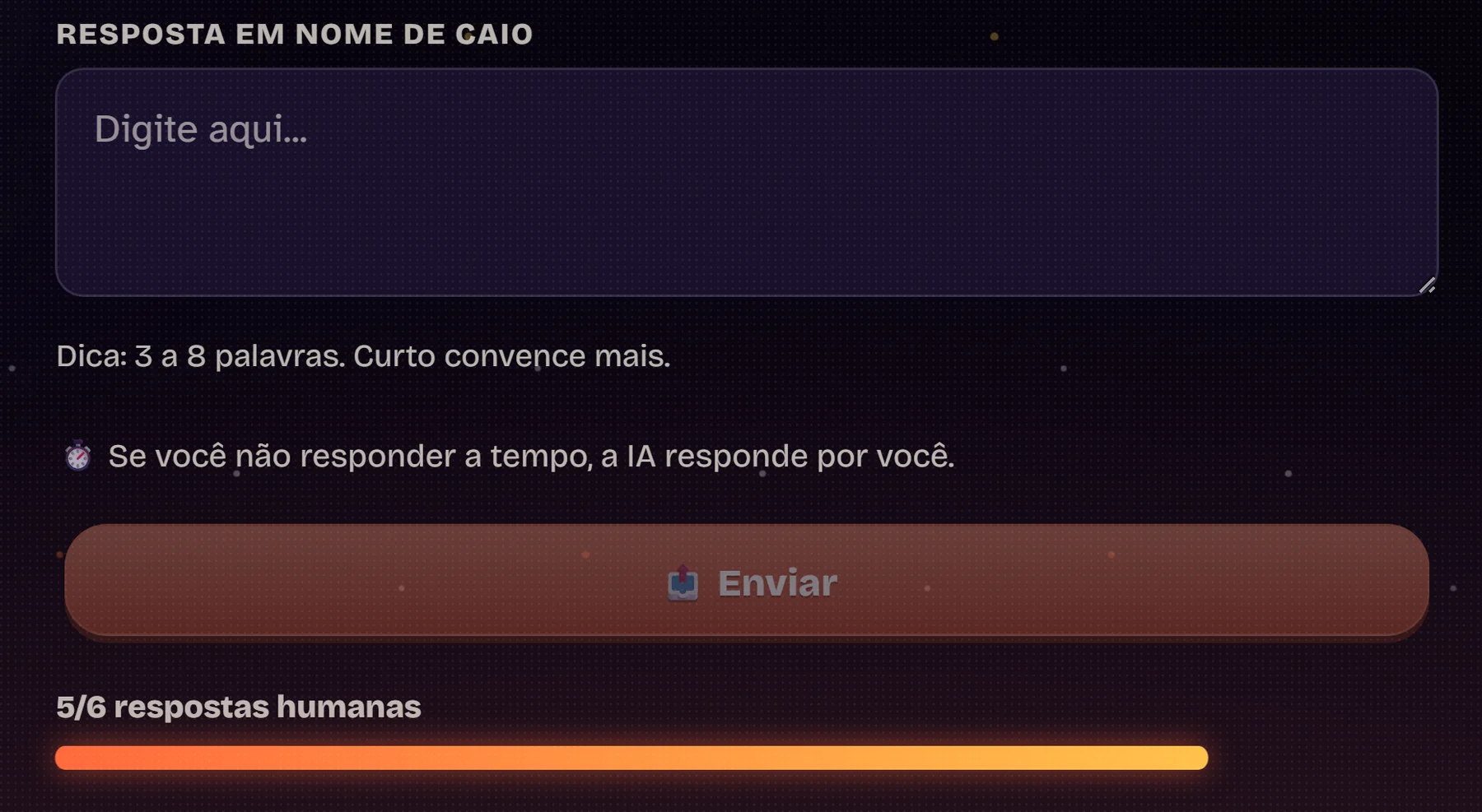 O campo para escrever a mentira